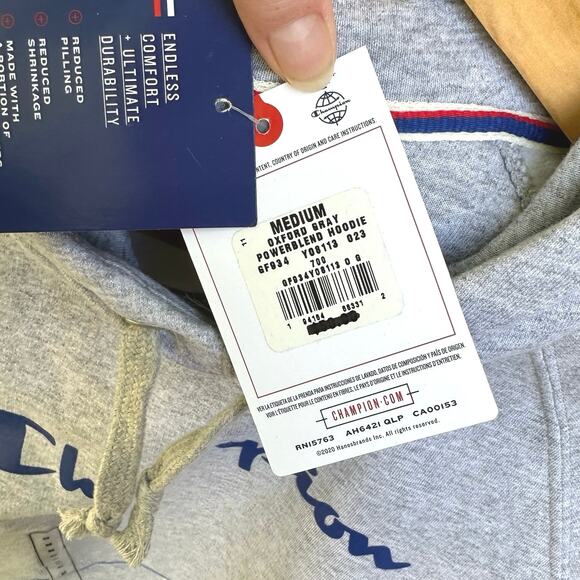 Champion Powerblend Fleece Funnel Hoodie Womens M Gray Classic Script Logo - Picture 6 of 7